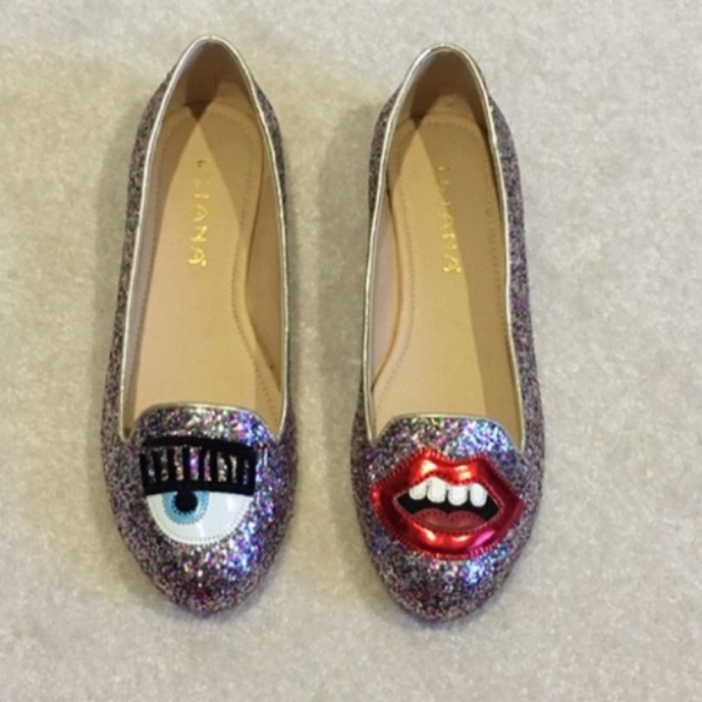 Glitter Eclectic Eye Mouth Loafer Flats Shoes 6